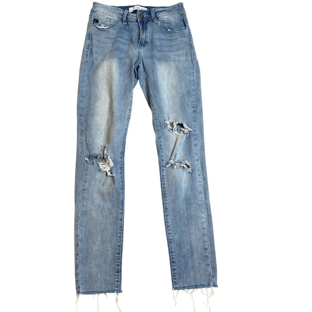 KanCan Woman's jeans 5/26 Distressed Light Wash Denim Skinny w/Frayed Hem